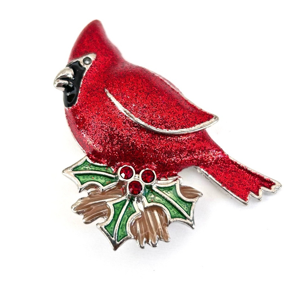 Red Cardinal Holiday Brooch Christmas